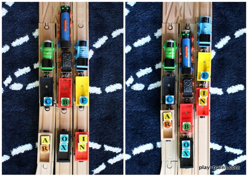 Word Family Freight Yard:  Reading Practice with Wooden Trains -- guest post from Play Trains! on Train Up a Child