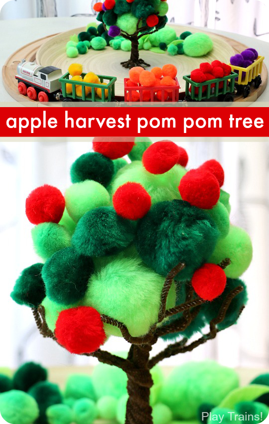 Apple Harvest Pom Pom Tree Fine Motor Activity or Craft from Play Trains!