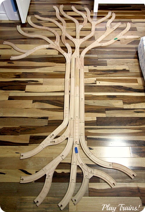 Tree Track: Learning About Trees with Wooden Train Tracks @ Play Trains! http://play-trains.com/ The Little Engineer, at 2.5 years old, was enthralled with the whole process for a good hour and a half, and learning about art, biology, and planning and executing a project the whole time! Based on the art installation, "Tree Track", by Christien Meindertsma.
