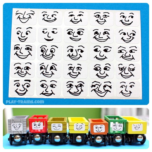 DIY removable Troublesome Truck faces for wooden trains. Any Thomas the Tank Engine fan would love this personality upgrade for these freight cars! Another fun DIY train project from Play Trains! http://play-trains.com
