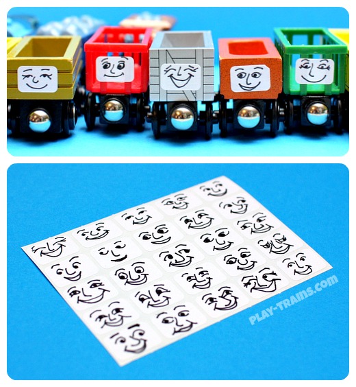 DIY removable Troublesome Truck faces for wooden trains. Any Thomas the Tank Engine fan would love this personality upgrade for these freight cars! Another fun DIY train project from Play Trains! http://play-trains.com