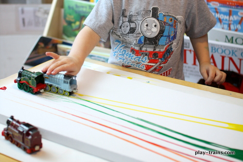 Painting with Toy Trains on Canvas, Now with Extra Pretend Play @ Play Trains!