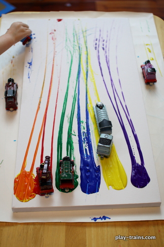 Painting with Toy Trains on Canvas, Now with Extra Pretend Play @ Play Trains!