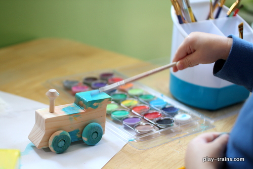 Building and Painting Wooden Trains with My Toddler