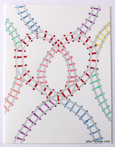 DIY Train Valentines @ Play Trains!  Make these brightly-colored railroad track valentines with a silver Sharpie (or whatever markers/pens/crayons you want to use) plus your choice of other colors.