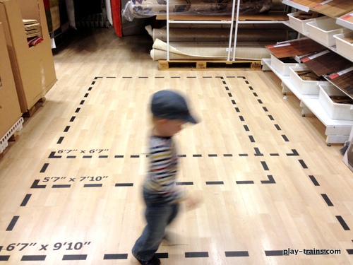 The Little Engineer discovered this "train track" at IKEA.  Perfect for getting the wiggles out! @ Play Trains!