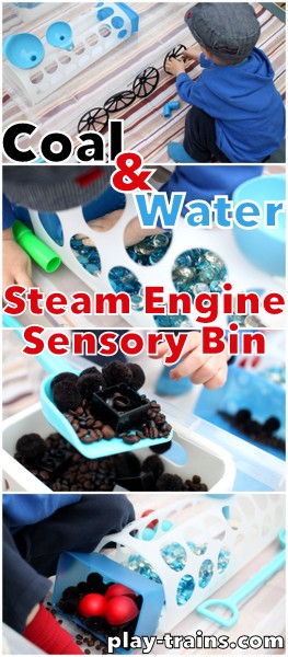 Coal & Water Steam Engine Sensory Bin @ Play Trains!