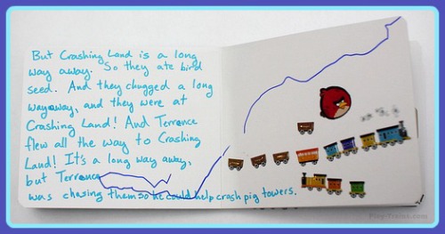 DIY Board Book: a Kid's Favorite Things Mash-up @ Play Trains!  A mom and son make a board book together that combines his two favorite things: trains and Angry Birds.