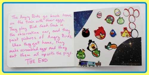 DIY Board Book: a Kid's Favorite Things Mash-up @ Play Trains!  A mom and son make a board book together that combines his two favorite things: trains and Angry Birds.