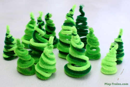 Pipe Cleaner Trees for Wooden Train Layouts @ Play Trains! Another DIY element we've come up with to add to our toy train set.