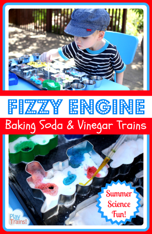 Fizzy Engine: Baking Soda & Vinegar Trains @ Play Trains! Fun summertime science for kids who love trains.