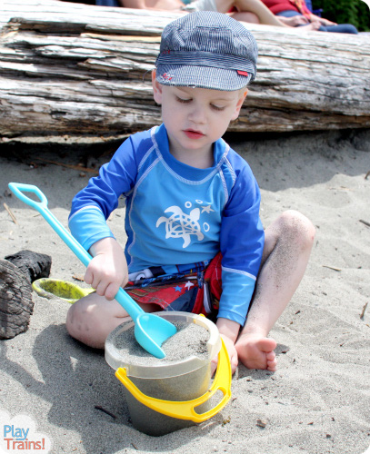 Sand Tracks: Learning with Trains at the Beach @ Play Trains! This activity combines art, science, and sensory play, demonstrating one of the technical pages between chapters in the first book of the Peter's Railway series.  These books are perfect for train-loving children of any age!