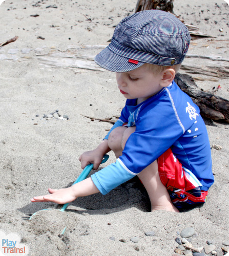 Sand Tracks: Learning with Trains at the Beach @ Play Trains! This activity combines art, science, and sensory play, demonstrating one of the technical pages between chapters in the first book of the Peter's Railway series.  These books are perfect for train-loving children of any age!