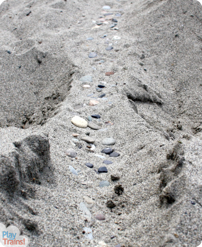 Sand Tracks: Learning with Trains at the Beach @ Play Trains! This activity combines art, science, and sensory play, demonstrating one of the technical pages between chapters in the first book of the Peter's Railway series.  These books are perfect for train-loving children of any age!