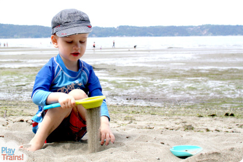 Sand Tracks: Learning with Trains at the Beach @ Play Trains! This activity combines art, science, and sensory play, demonstrating one of the technical pages between chapters in the first book of the Peter's Railway series.  These books are perfect for train-loving children of any age!