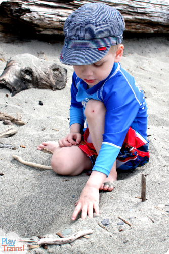 Sand Tracks: Learning with Trains at the Beach @ Play Trains! This activity combines art, science, and sensory play, demonstrating one of the technical pages between chapters in the first book of the Peter's Railway series.  These books are perfect for train-loving children of any age!