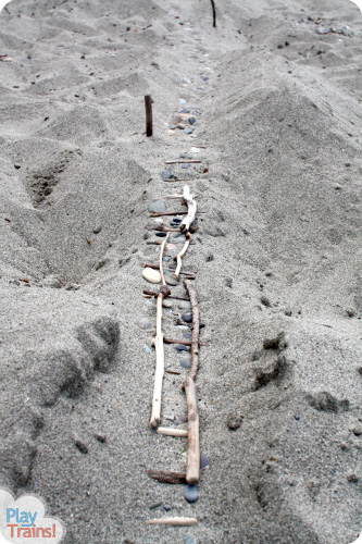 Sand Tracks: Learning with Trains at the Beach @ Play Trains! This activity combines art, science, and sensory play, demonstrating one of the technical pages between chapters in the first book of the Peter's Railway series.  These books are perfect for train-loving children of any age!