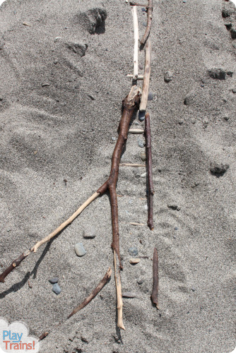 Sand Tracks: Learning with Trains at the Beach @ Play Trains! This activity combines art, science, and sensory play, demonstrating one of the technical pages between chapters in the first book of the Peter's Railway series.  These books are perfect for train-loving children of any age!