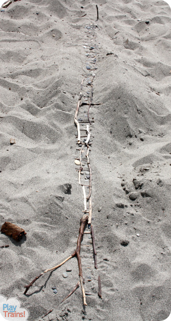 Sand Tracks: Learning with Trains at the Beach @ Play Trains! This activity combines art, science, and sensory play, demonstrating one of the technical pages between chapters in the first book of the Peter's Railway series.  These books are perfect for train-loving children of any age!