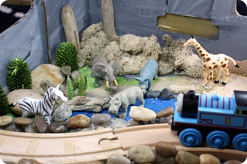 DIY Zoo Set for Wooden Trains @ Play Trains! Our train twist on the Jungle Diorama from Jo-ann's Cape Discovery summer crafting challenge. #summerofjoann