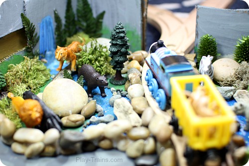 DIY Zoo Set for Wooden Trains @ Play Trains! Our train twist on the Jungle Diorama from Jo-ann's Cape Discovery summer crafting challenge. #summerofjoann