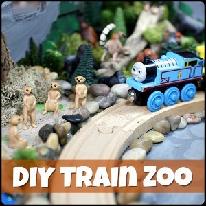 DIY Zoo Set for Wooden Trains @ Play Trains! Our train twist on the Jungle Diorama from Jo-ann's Cape Discovery summer crafting challenge. #summerofjoann