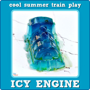 Icy Engine: Cool Summer Train Ice Play @ Play Trains! Activities for ice frozen in the shape of an engine and freight cars.