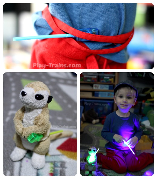 DIY Mini Lightsabers @ Play Trains! http://play-trains.com/diy-mini-lightsabers-kids-craft/  A quick and easy kids' craft, these lightsabers are perfect for Star Wars birthday parties, stuffed animal movie reenactments, or simply waving around and making VWOOOM, VWOOOM sounds.