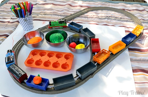 Fall Invitations to Play: Play Dough Pumpkin Patch Train from Play Trains! http://play-trains.com/