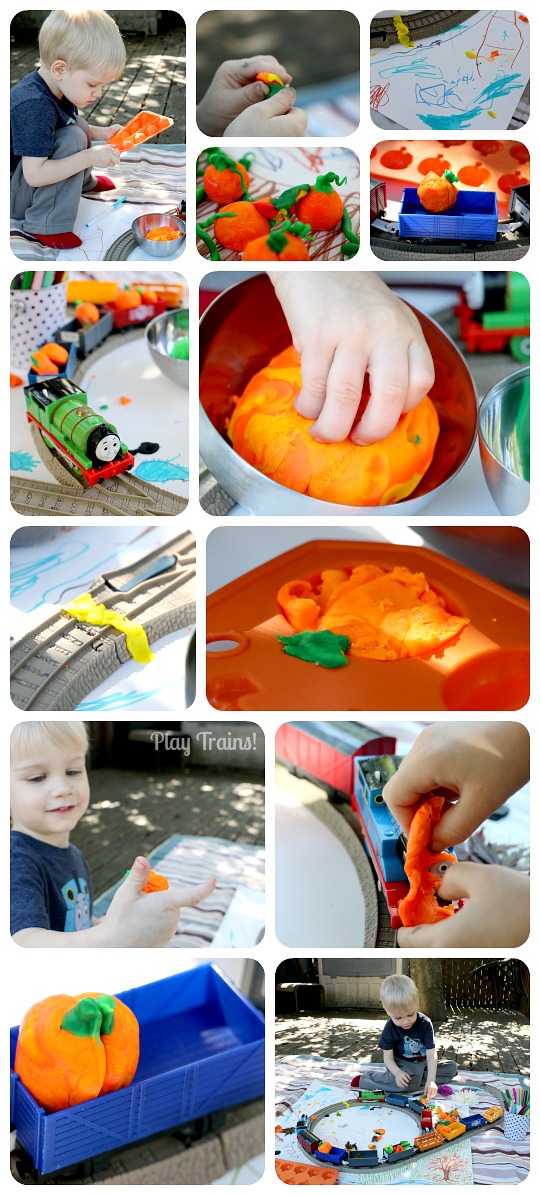 Fall Invitations to Play: Play Dough Pumpkin Patch Train from Play Trains! http://play-trains.com/