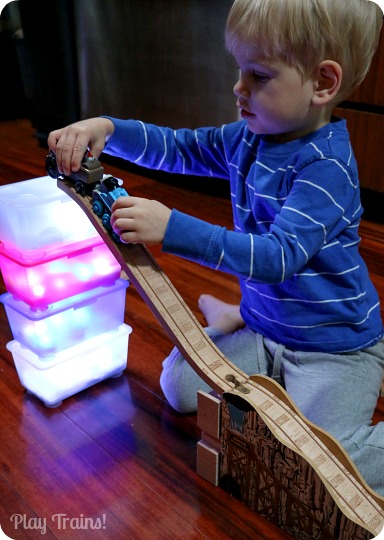 Building with Mini Light Boxes Wooden Train Roller Coaster Tracks