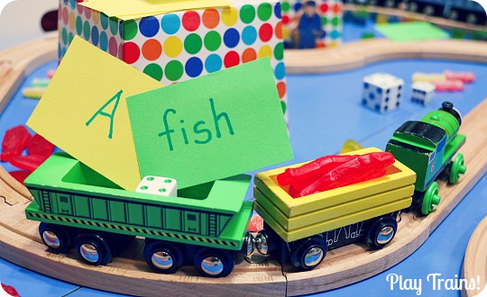 Candy Train Game from Play Trains! An open-ended counting and letter-recognition game to play with toy trains.