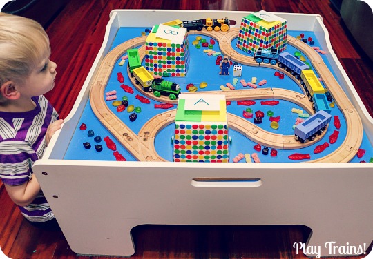 Candy Train Game from Play Trains! An open-ended counting and letter-recognition game to play with toy trains.