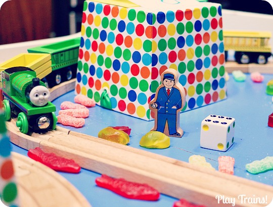 Candy Train Game from Play Trains! An open-ended counting and letter-recognition game to play with toy trains.