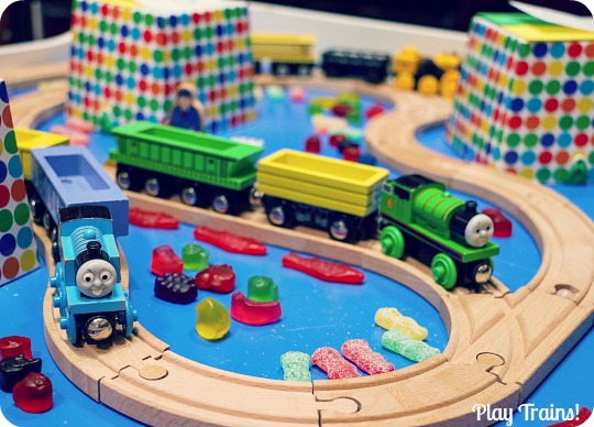 Candy Train Game from Play Trains! An open-ended counting and letter-recognition game to play with toy trains.