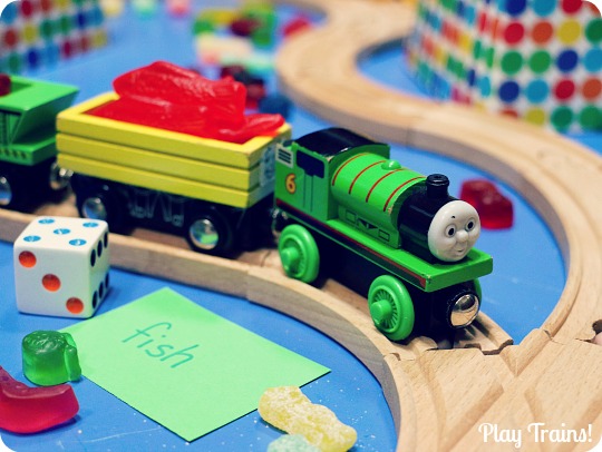 Candy Train Game from Play Trains! An open-ended counting and letter-recognition game to play with toy trains.