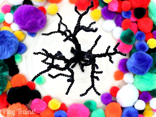 Halloween Carnival Pom Pom Tree Play from Play Trains! Includes both a simple invitation to play and a train play activity.