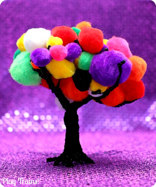 Halloween Carnival Pom Pom Tree Play from Play Trains! Includes both a simple invitation to play and a train play activity.
