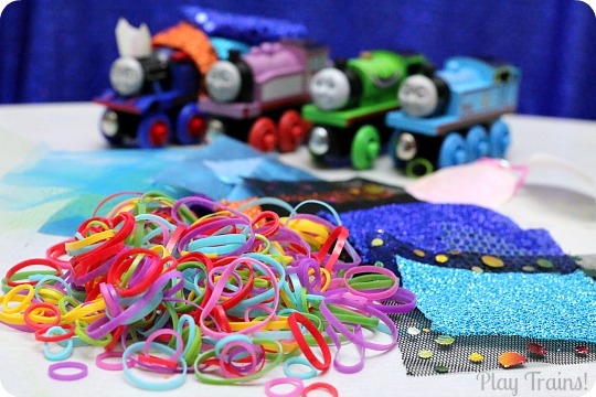 Dress Up Costumes for Toy Trains from Play Trains! A fun way to decorate wooden trains (or other toy trains) without damaging them.