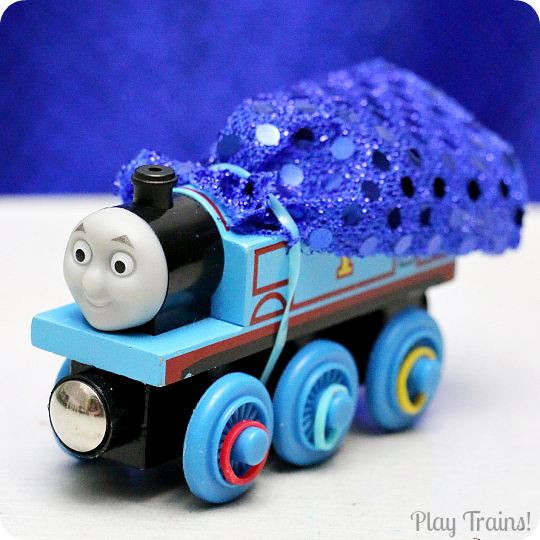 Dress Up Costumes for Toy Trains from Play Trains! A fun way to decorate wooden trains (or other toy trains) without damaging them.