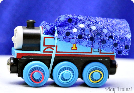 Dress Up Costumes for Toy Trains from Play Trains! A fun way to decorate wooden trains (or other toy trains) without damaging them.