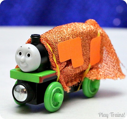 Dress Up Costumes for Toy Trains from Play Trains! A fun way to decorate wooden trains (or other toy trains) without damaging them.