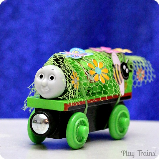 Dress Up Costumes for Toy Trains from Play Trains! A fun way to decorate wooden trains (or other toy trains) without damaging them.