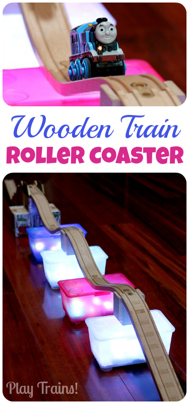 Building with Mini Light Boxes Wooden Train Roller Coaster Tracks