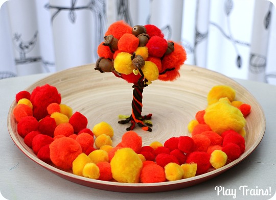 Fall Pom Pom Tree -- a fine motor activity for autumn from Play Trains!