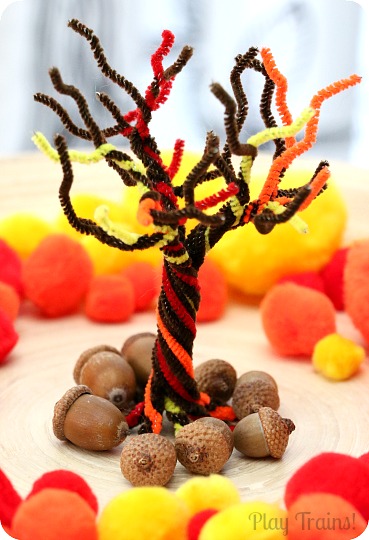 Fall Pom Pom Tree -- a fine motor activity for autumn from Play Trains!