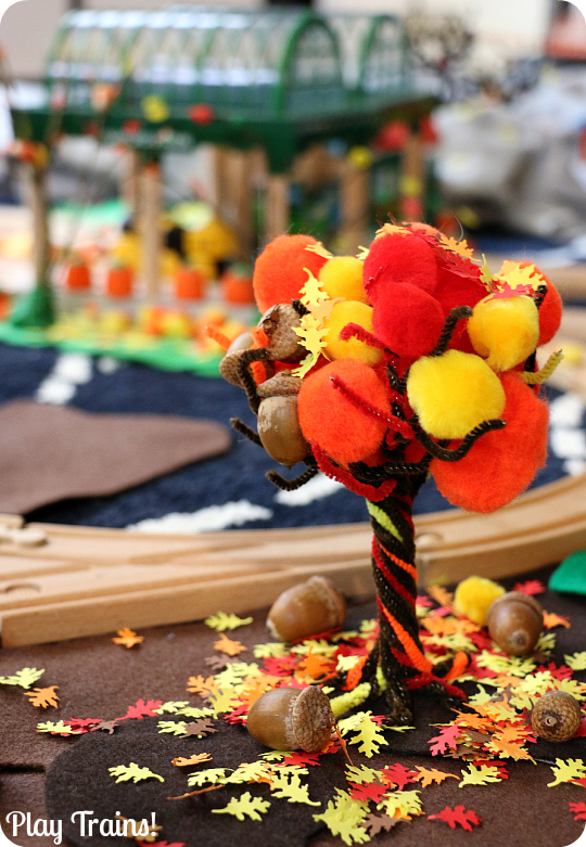 Fall Pom Pom Tree -- a fine motor activity for autumn from Play Trains!