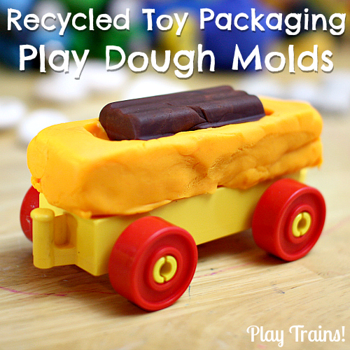 Recycled Play Dough Molds from Play Trains! A great way to reuse toy packaging after Christmas or birthday presents are unwrapped.