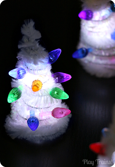 Light-up Pipe Cleaner Christmas Trees for Small Worlds