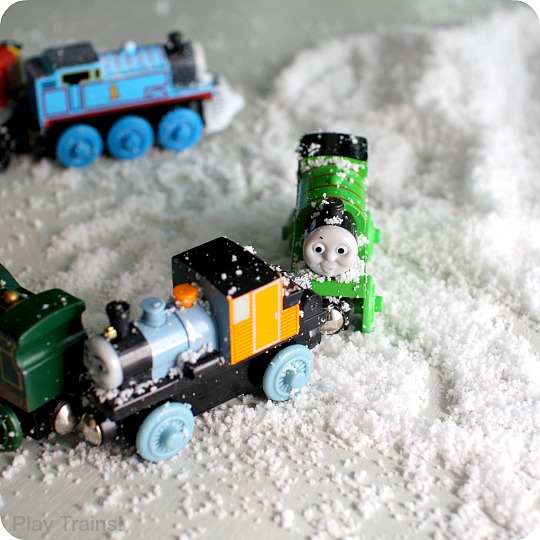 Pretend Snow Sensory Play with Trains from Play Trains!